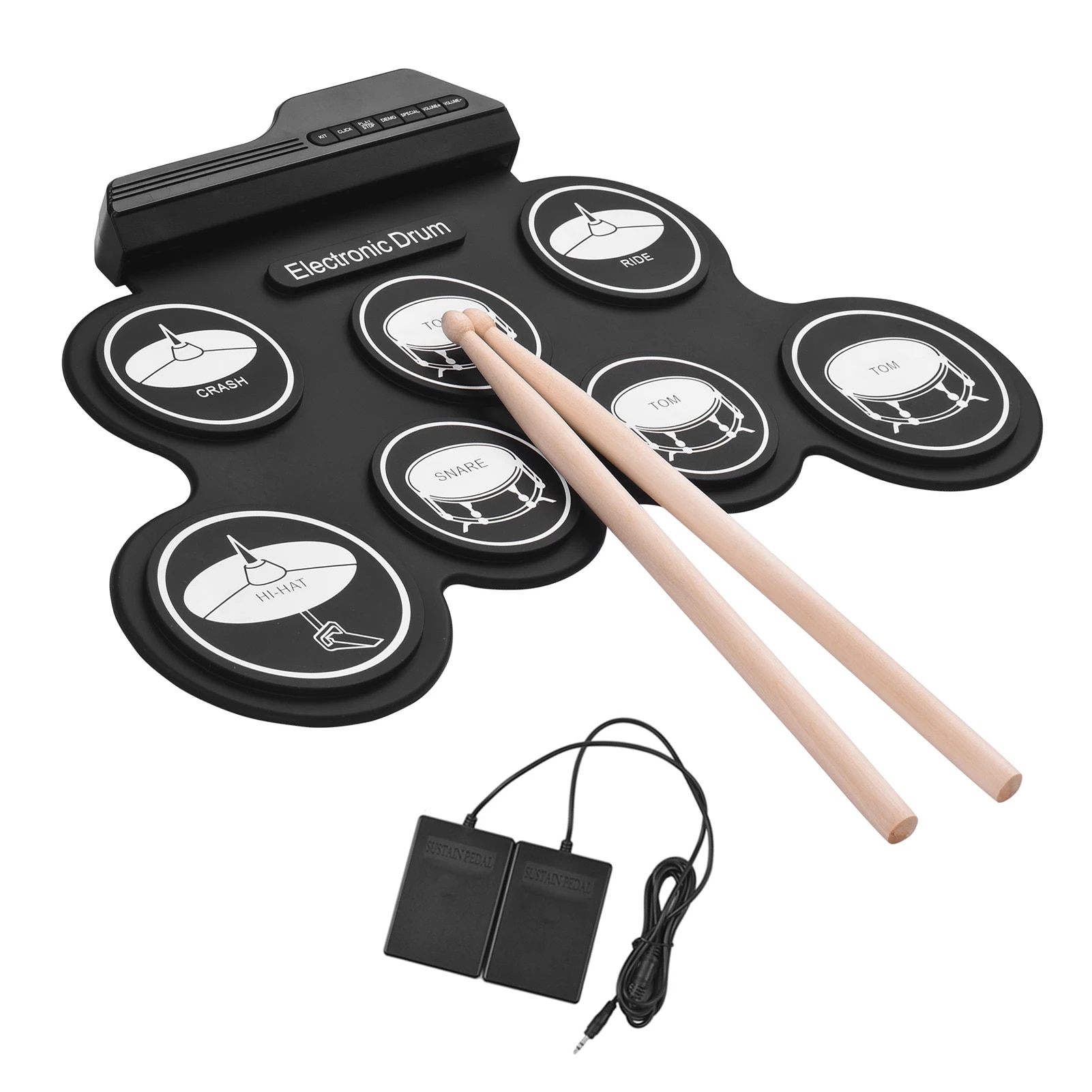 Electronic Drum Kit For Kids - Conjunto de bateria eletrônica com USB,
